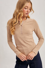 Load image into Gallery viewer, Latte Henley Snap Button Long Sleeve BluIvy