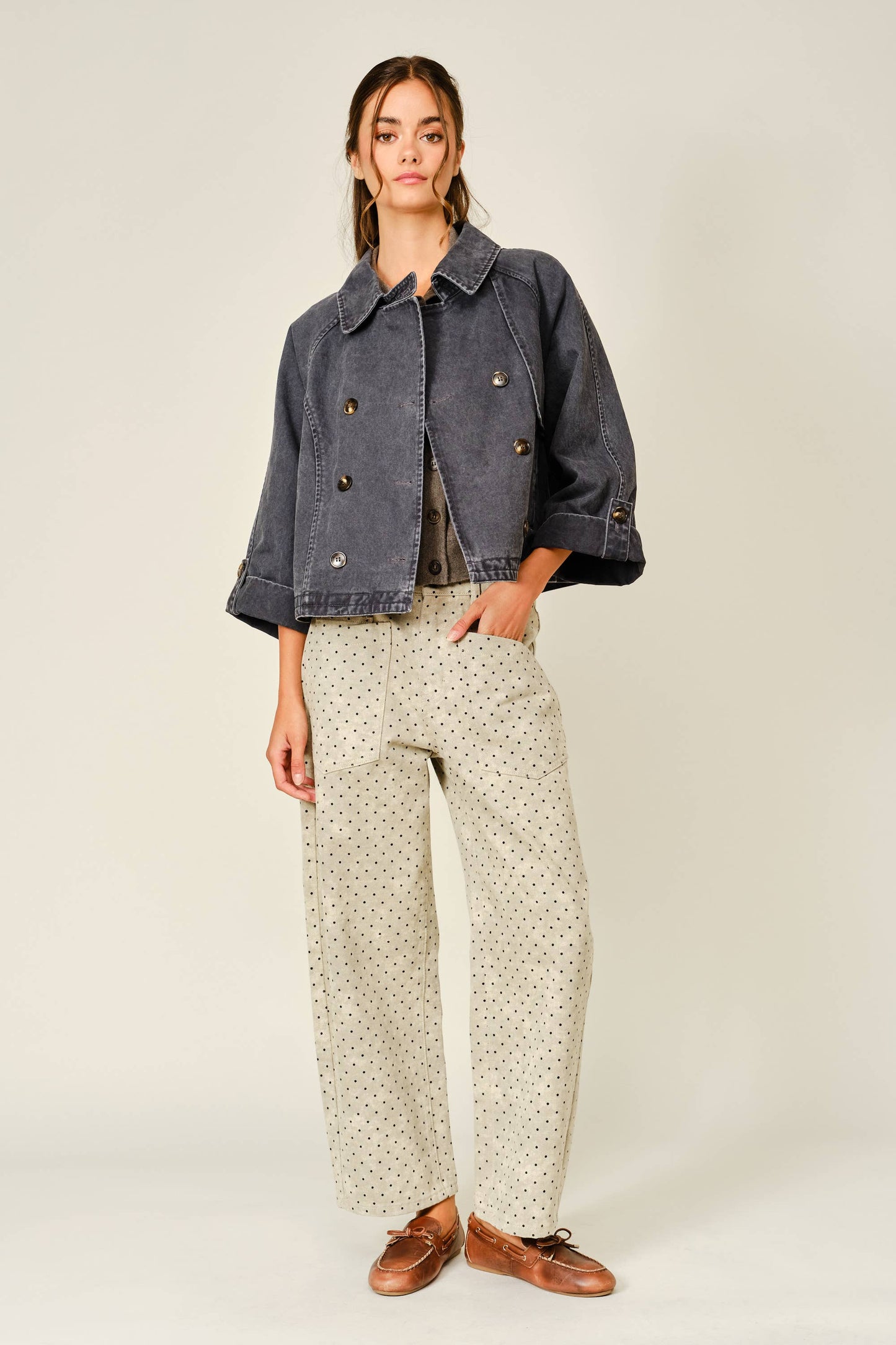 Washed Denim Kimono Sleeve Jacket