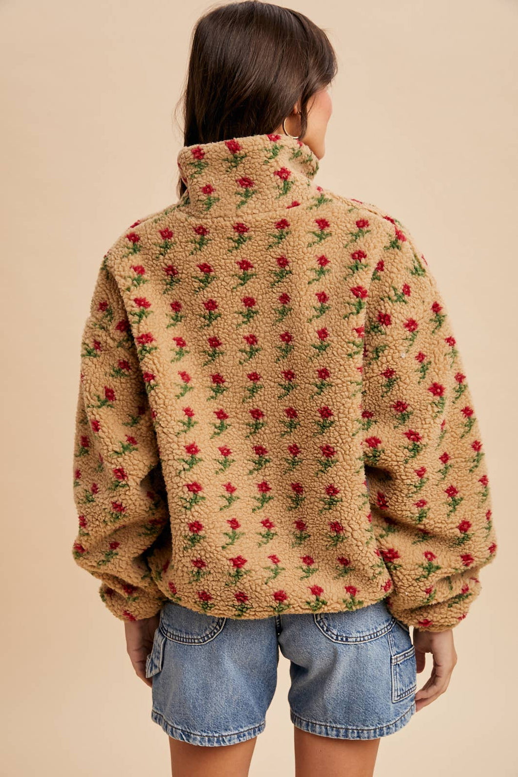 Floral Sherpa Zip Up Jacket