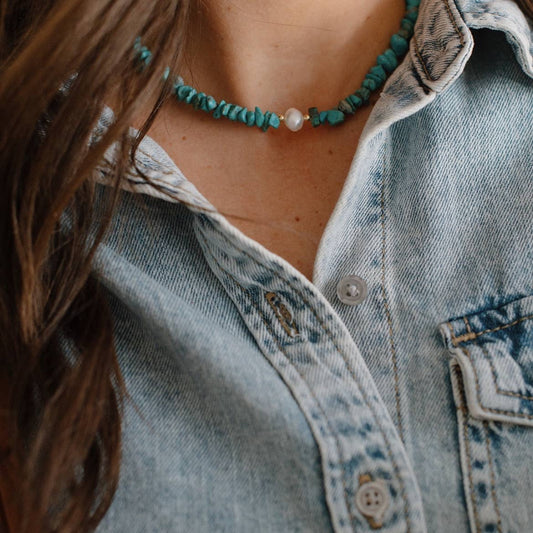 Kona Turquoise Pearl Beaded Necklace Gold Filled