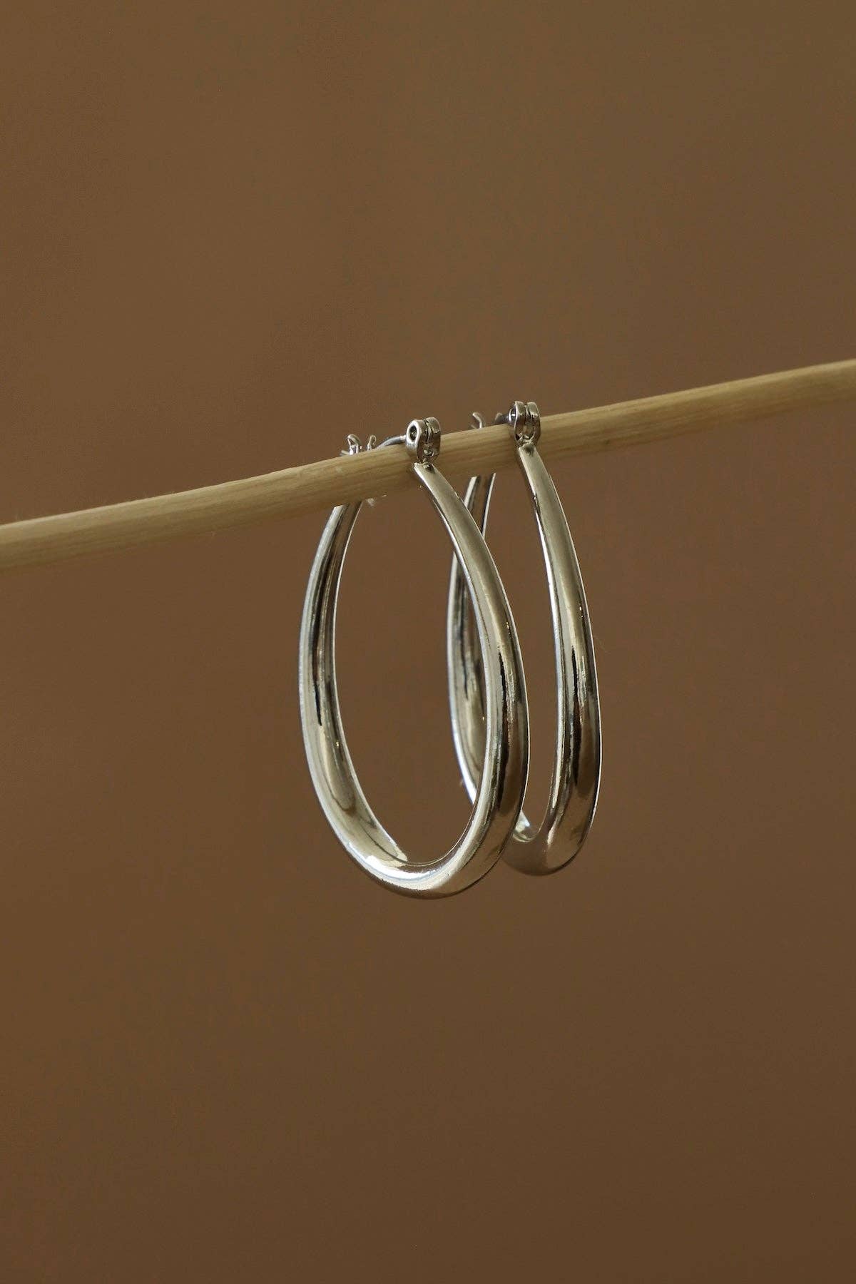 Large Teardrop Hoop Earrings- Silver