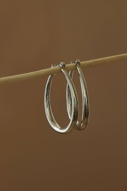 Large Teardrop Hoop Earrings- Silver