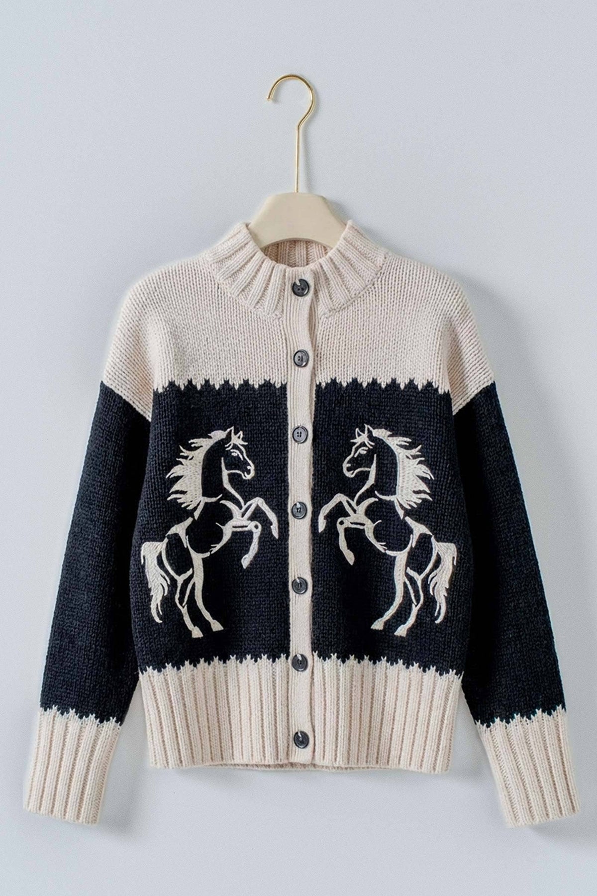 Western Horse Intarsia Knit Cardigan