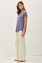 Load image into Gallery viewer, Slate Blue Raw Edge V-neck Tee
