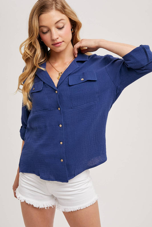 Navy Button Up