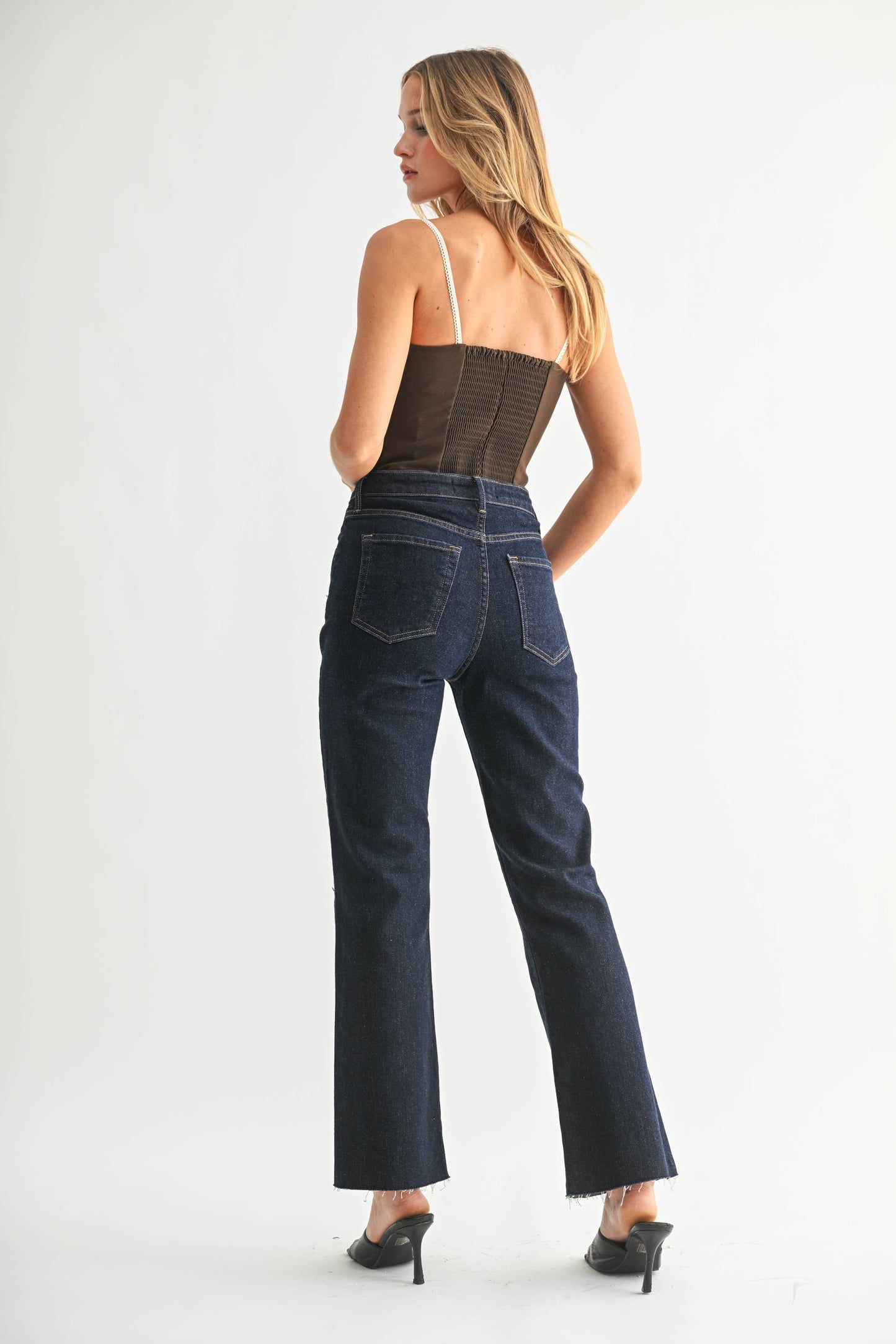 High Rise Tall Cropped Flare Dark Denim