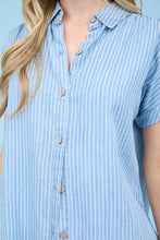 Load image into Gallery viewer, Short Sleeve Striped Chambray Top
