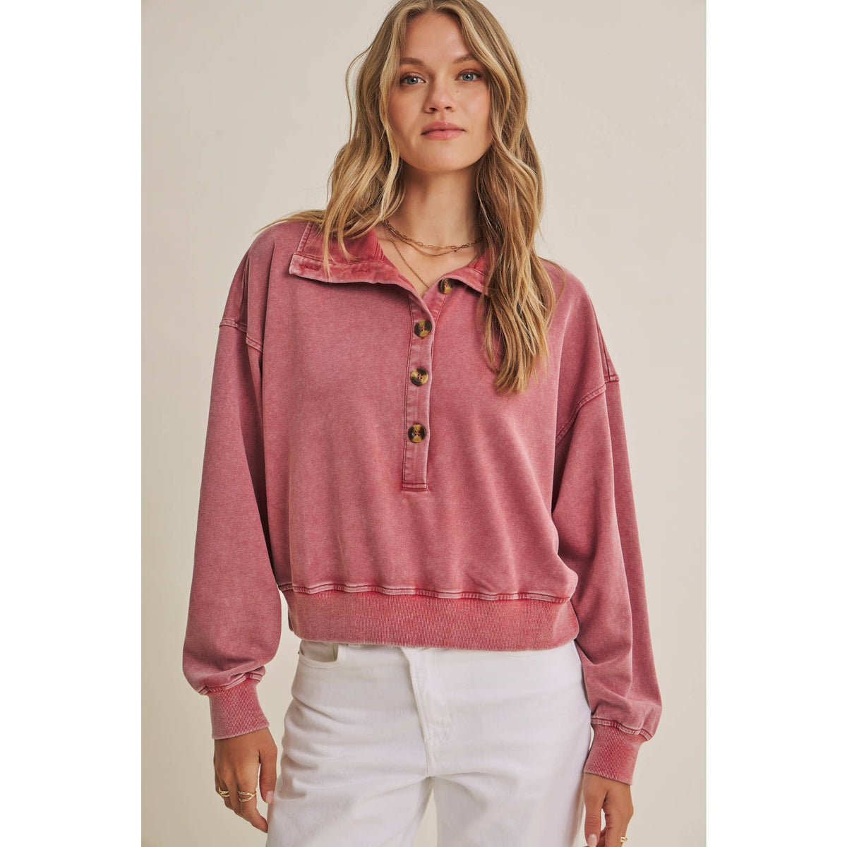 Mauve Nostalgic Mineral Washed Terry Pull Over