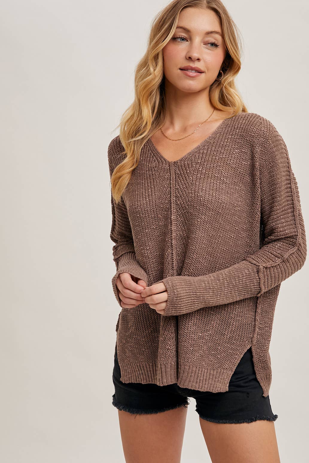Sheer Loose Fit V-Neck Knit Sweater Pullover