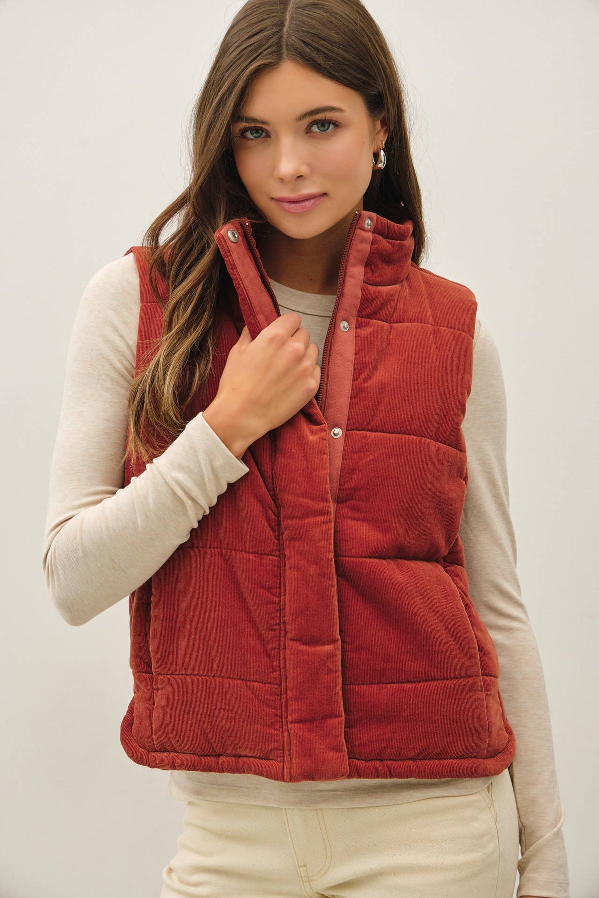 Wine Cordury Puffer Vest