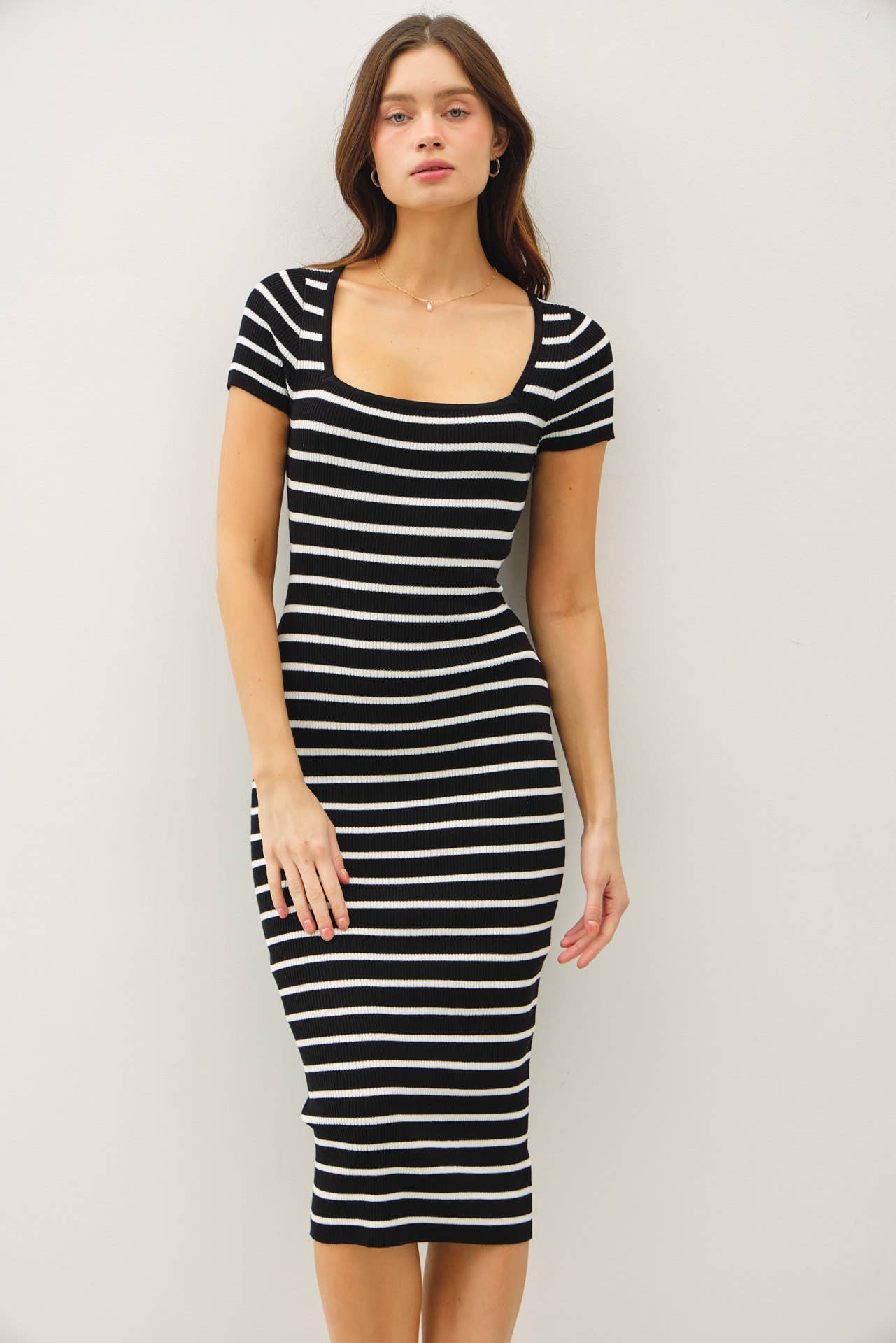 Striped Square Neck Bodycon Dress
