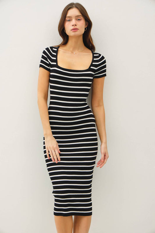 Striped Square Neck Bodycon Dress