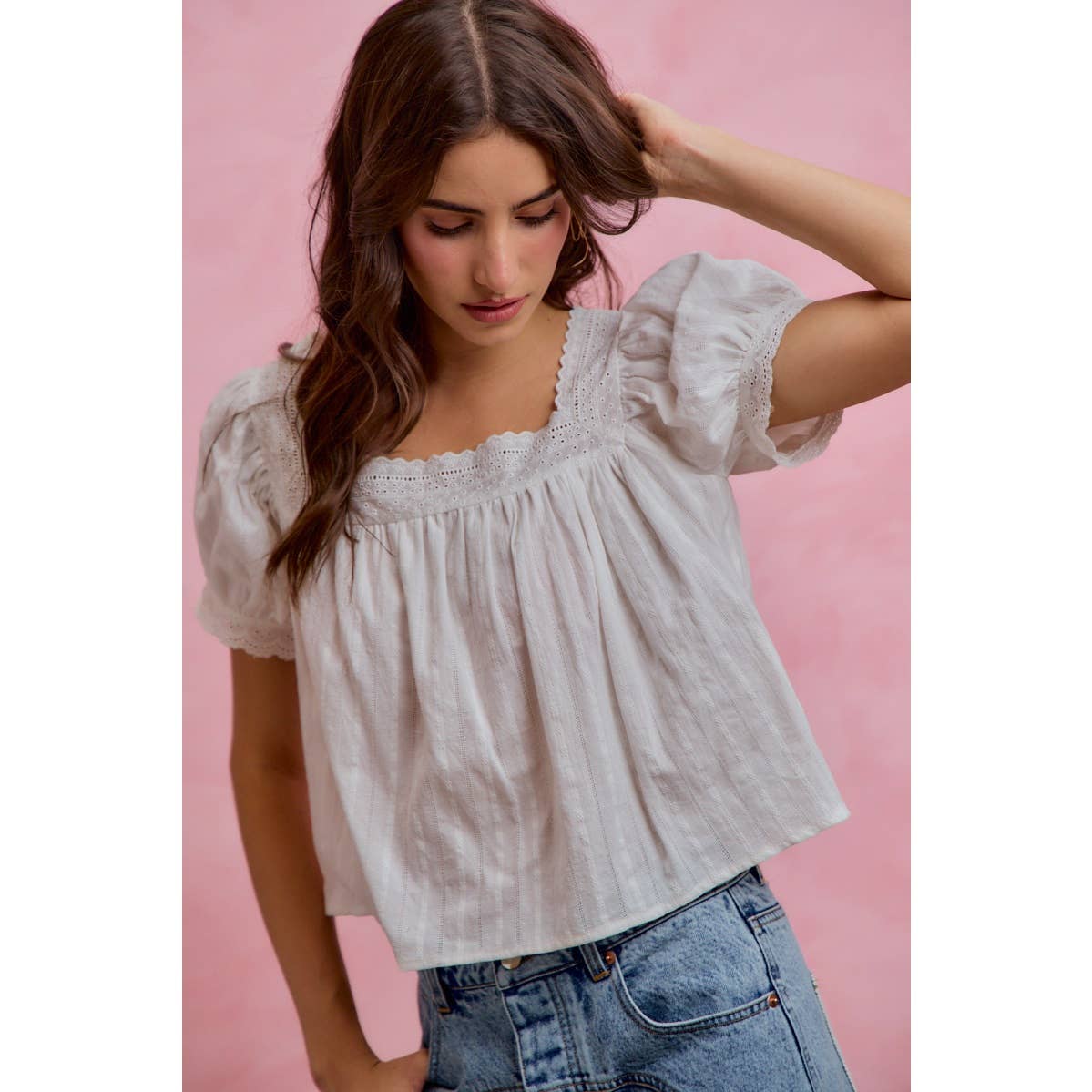 Textured Cotton Lace Trim Top