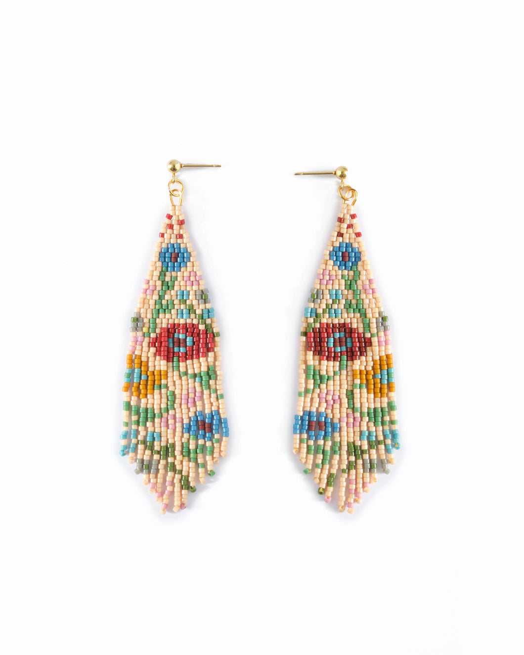 Beaded Handwoven Wildflower Fringe Earrings