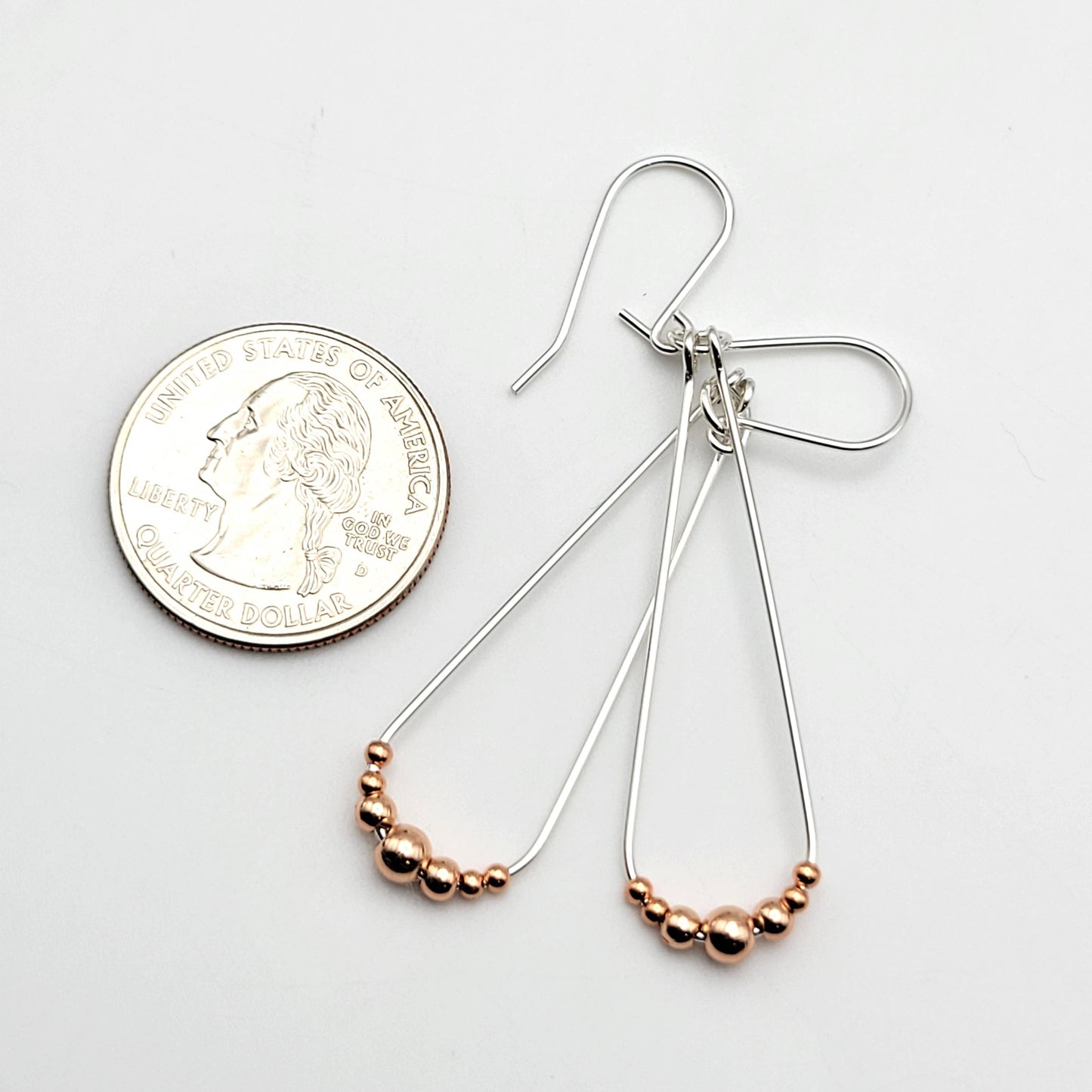 Long Sterling Silver and Copper Hoop Earrings 