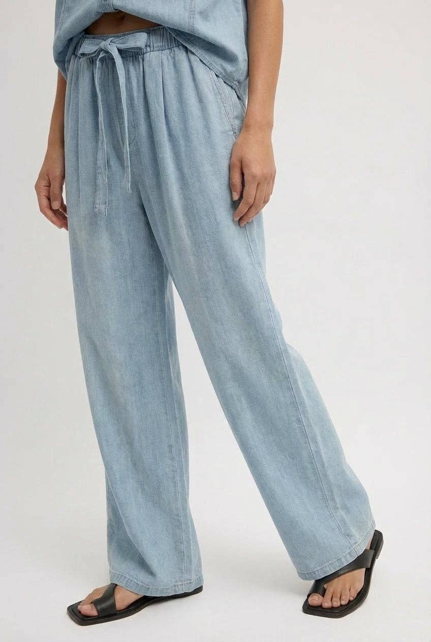 Tencel Wide-Leg Denim Drawstring Pants