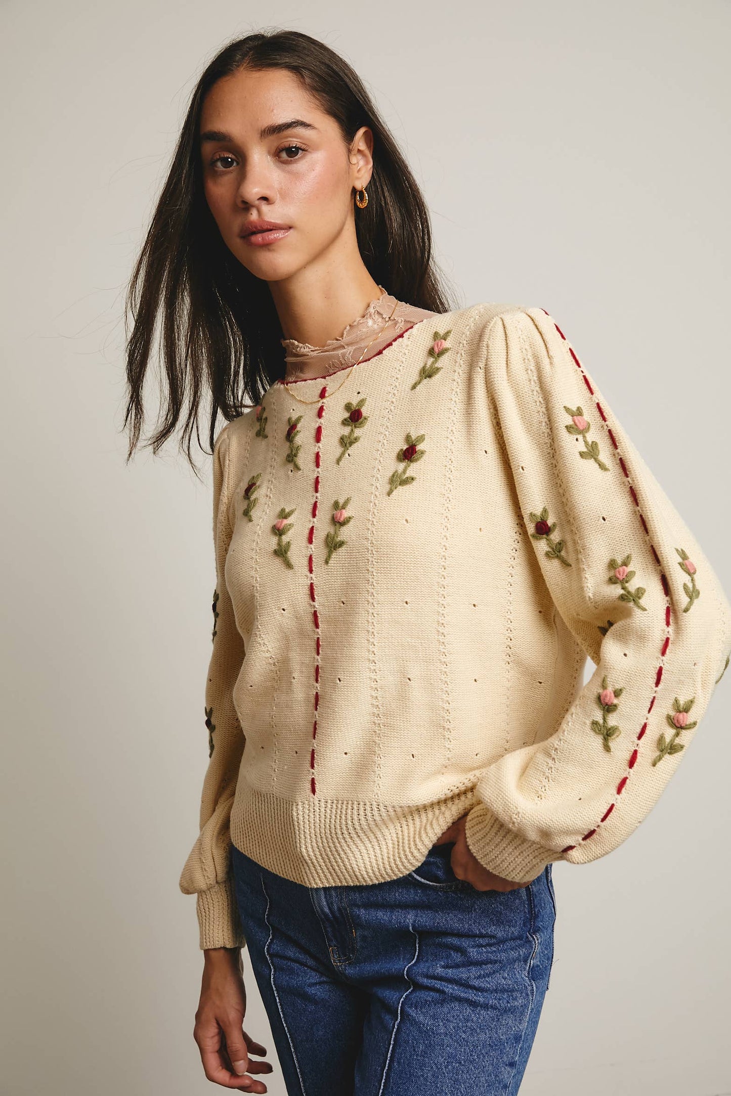 Embroidered Blossom Knit Sweater