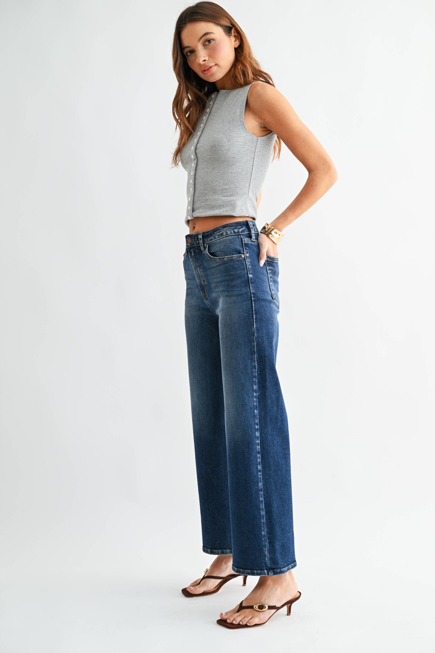 JB Collection High Rise Wide Leg Dark Denim