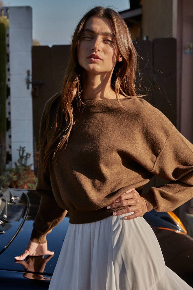 Knit Sweater Acrylic Nylon Polyester Boat Neck Top