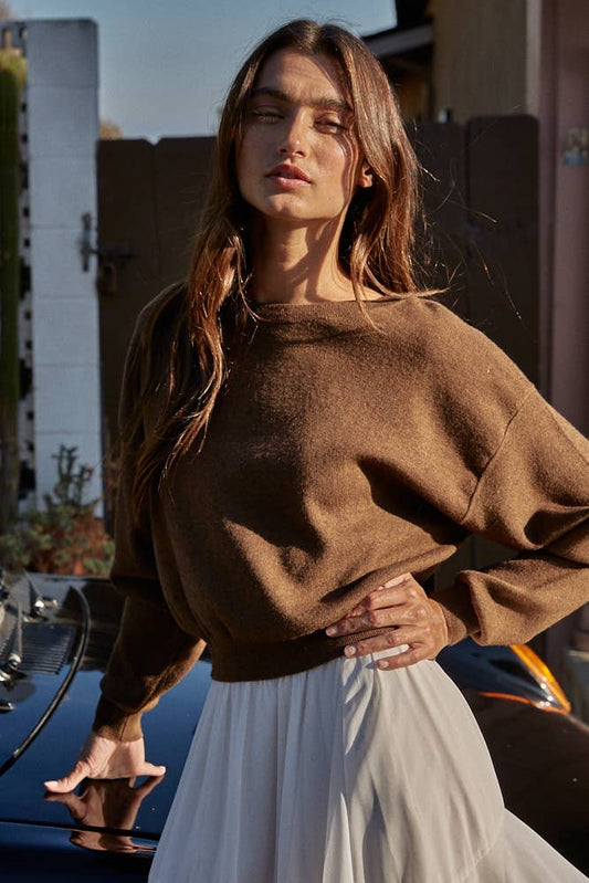 Knit Sweater Acrylic Nylon Polyester Boat Neck Top