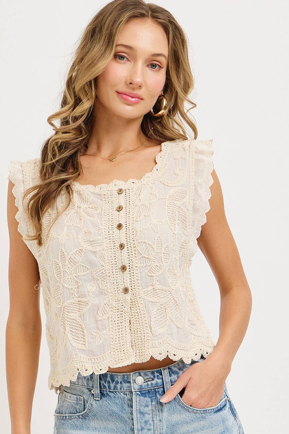 Boho Embroidered Button Up Top