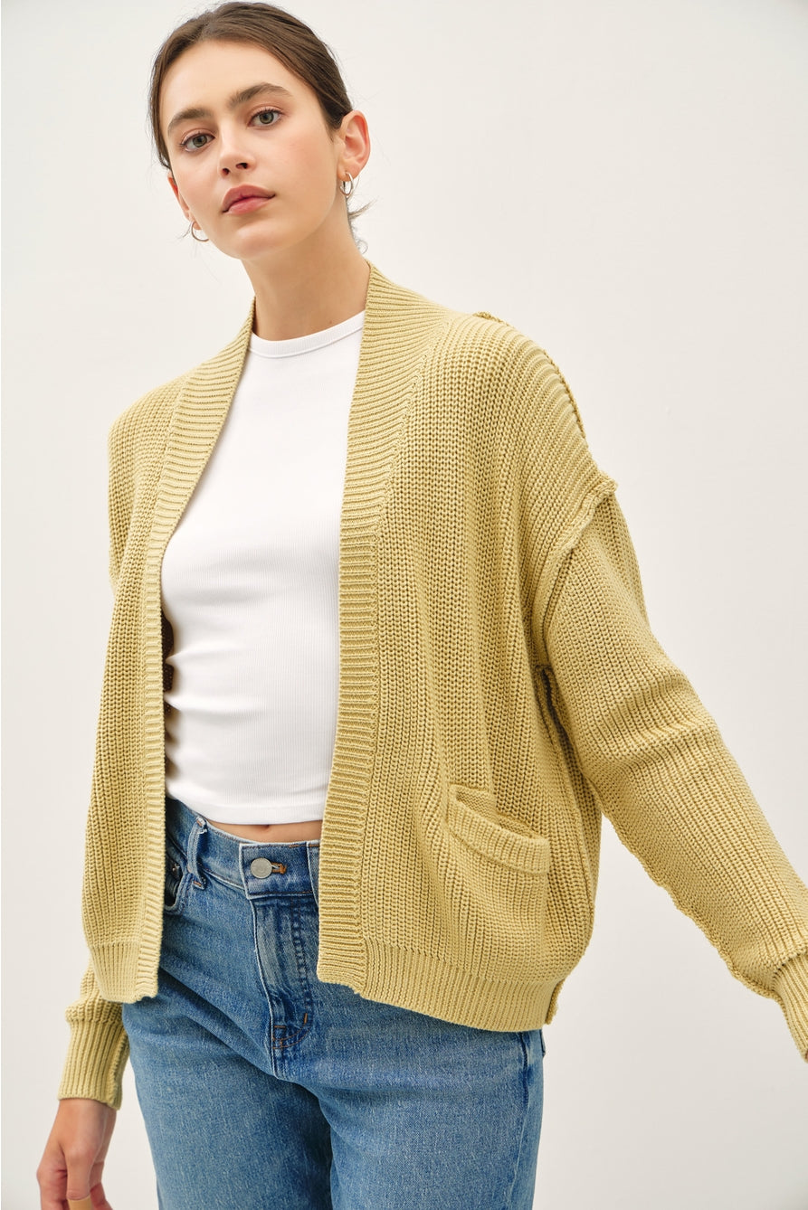 Ribbed Raw Seam Cardigan