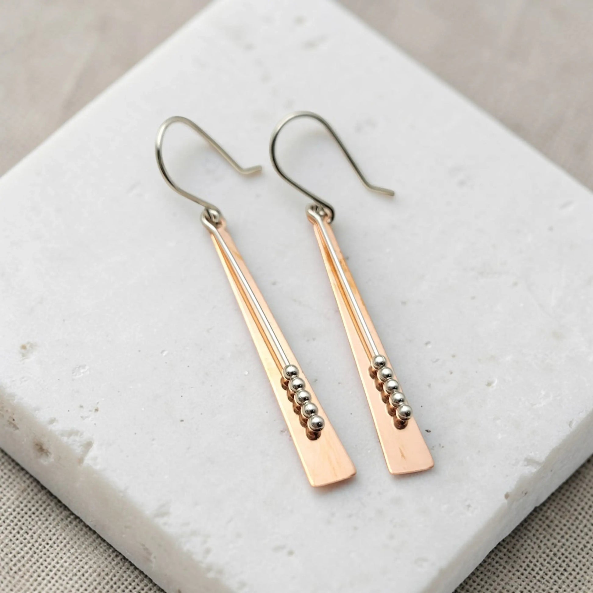 Long Bar Copper and Silver Earrings 
