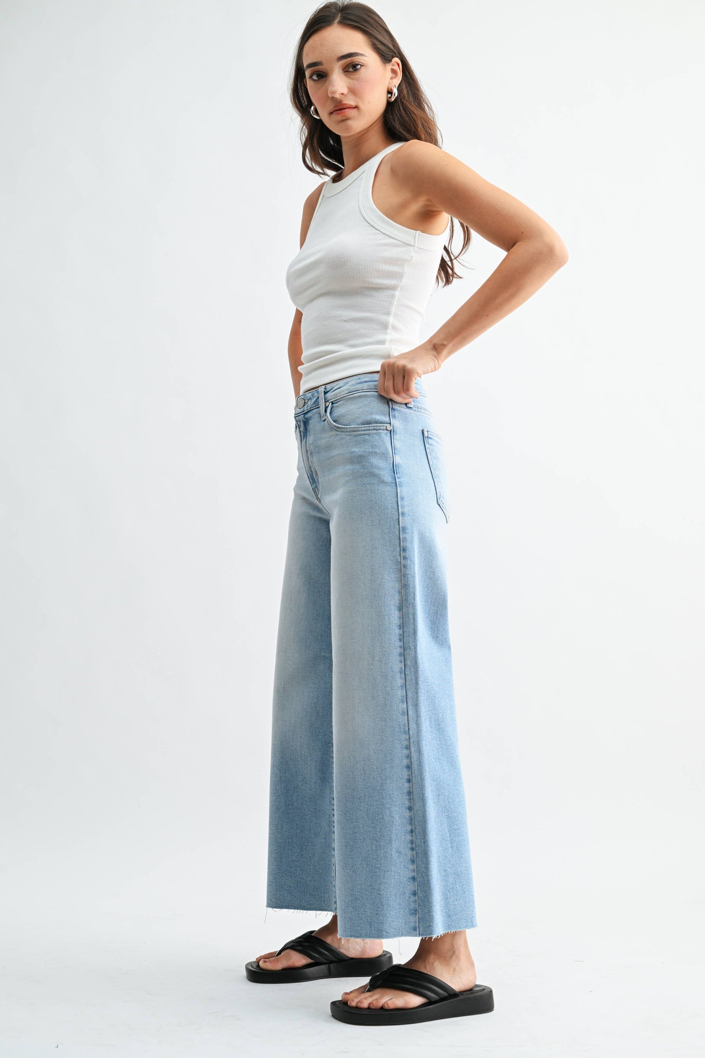 Scissor Cut Cropped Wide Leg Flare- light denim