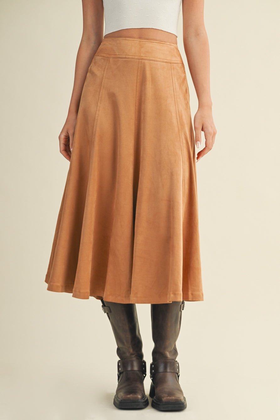 Toffee Suede Midi Skirt