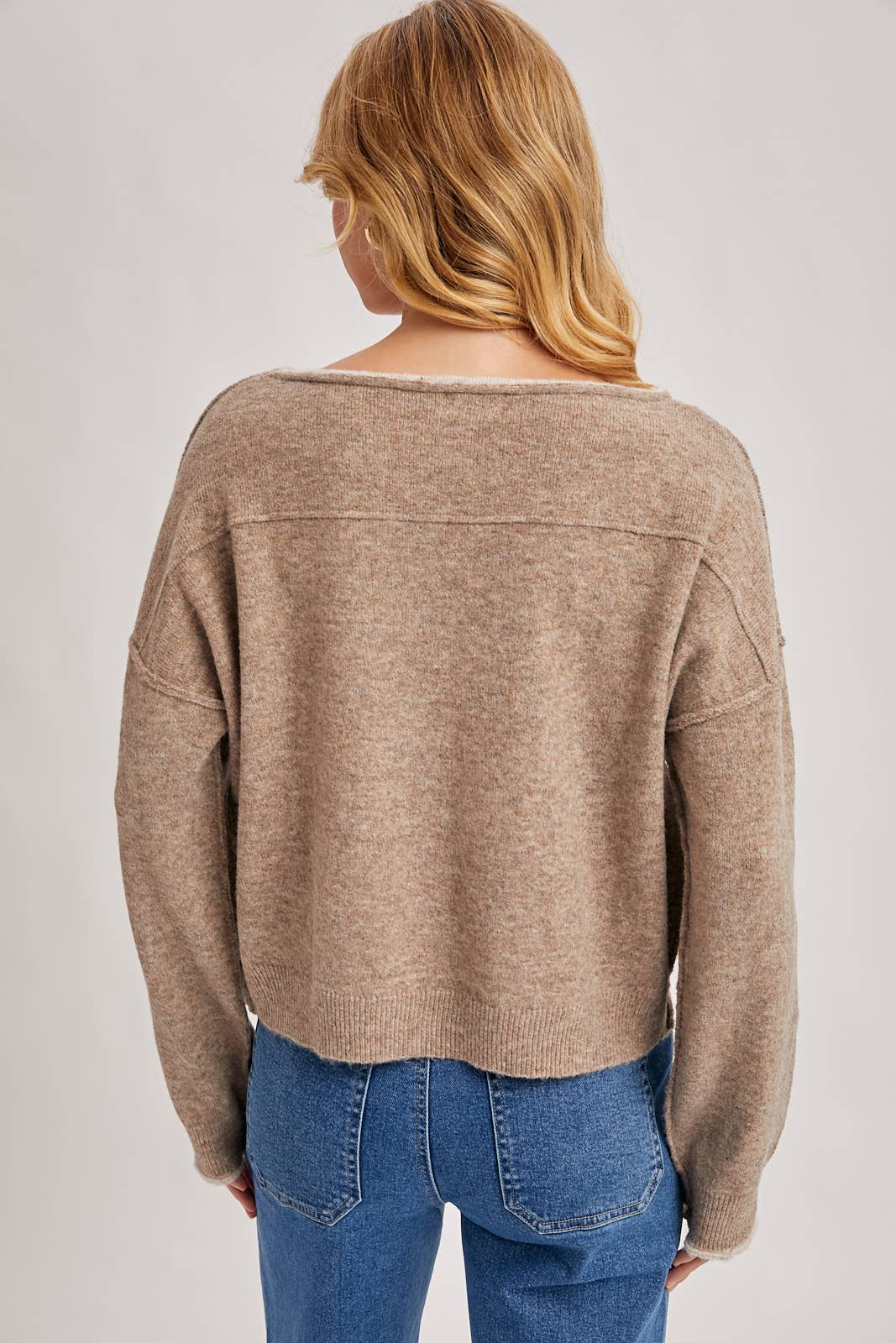 Boat Neck Heathered Knit Pullover Sweater