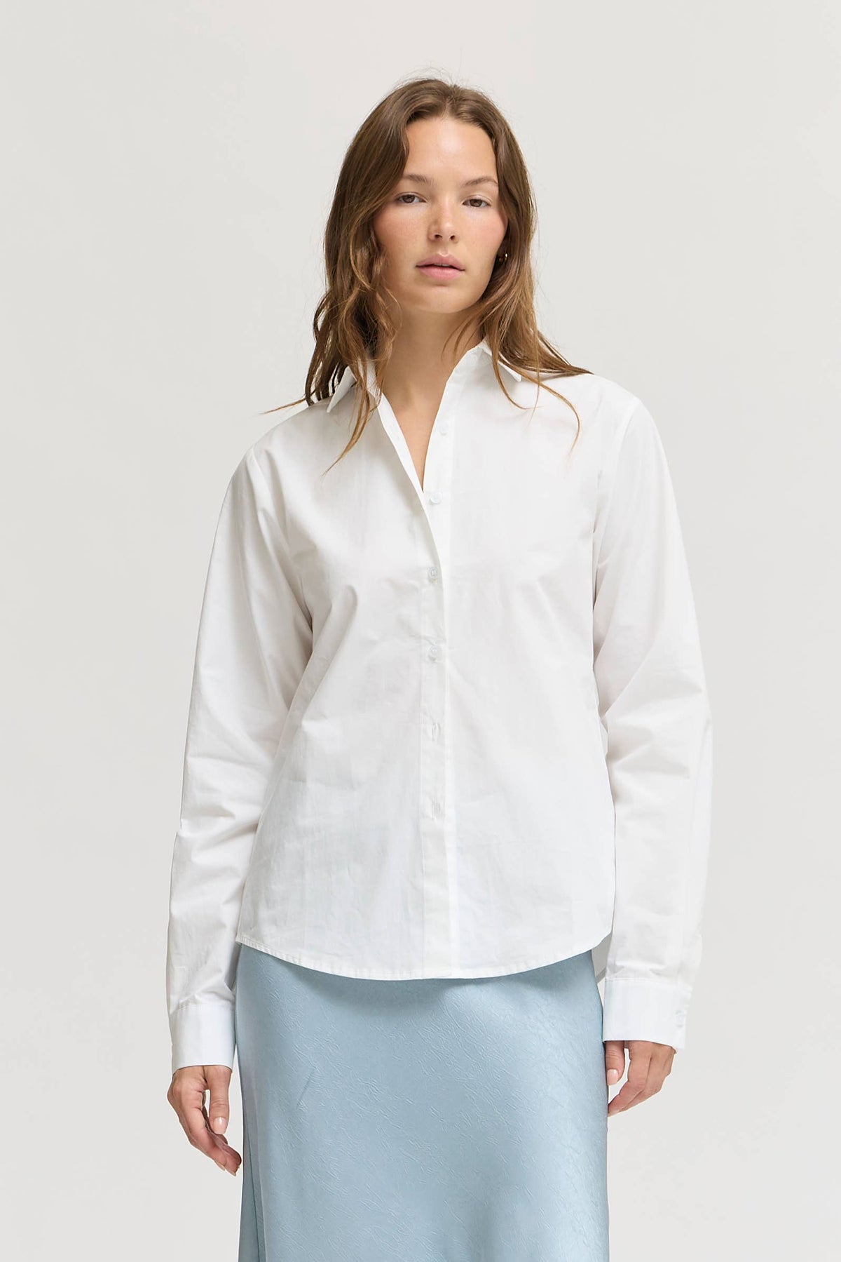 White Button Up Poplin Shirt