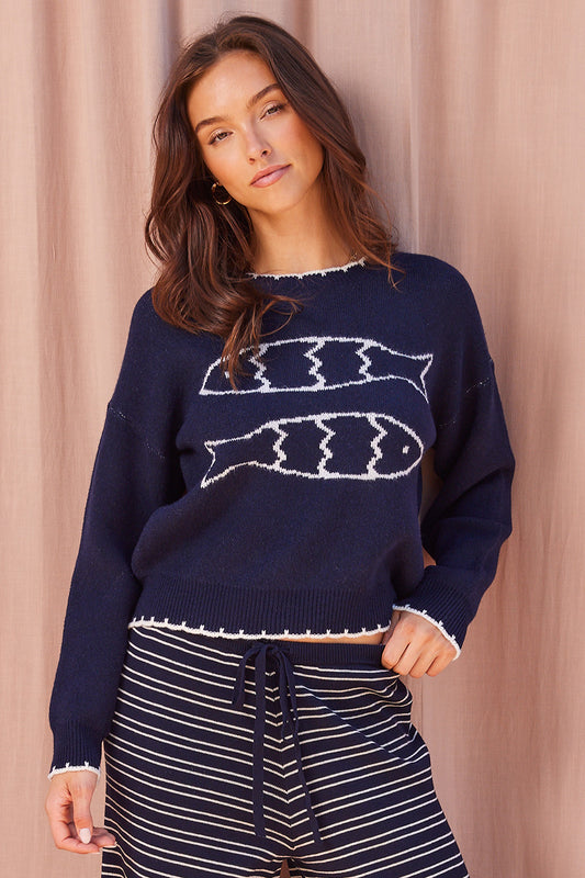Coastal Sardine Motif Sweater