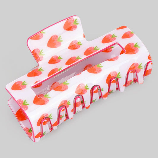 GLOSSY ACRYLIC STRAWBERRY PRINT HAIR CLIP 