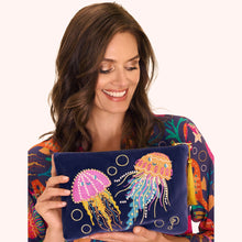Load image into Gallery viewer, Jellies Velvet Embroidered Zip Pouch Powder Design
