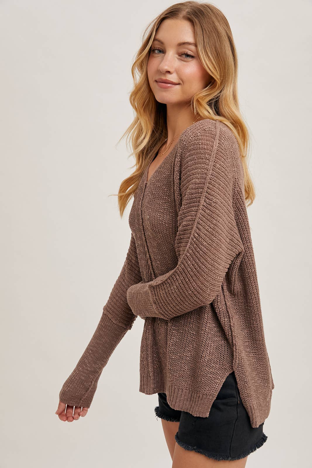 Sheer Loose Fit V-Neck Knit Sweater Pullover