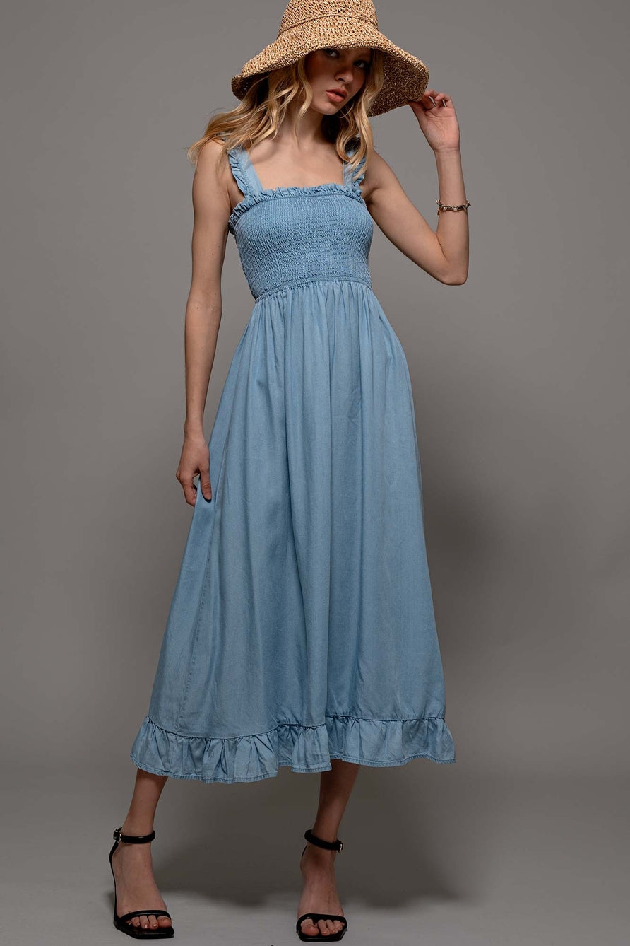 Blue Ruffle Strap Maxi Dress