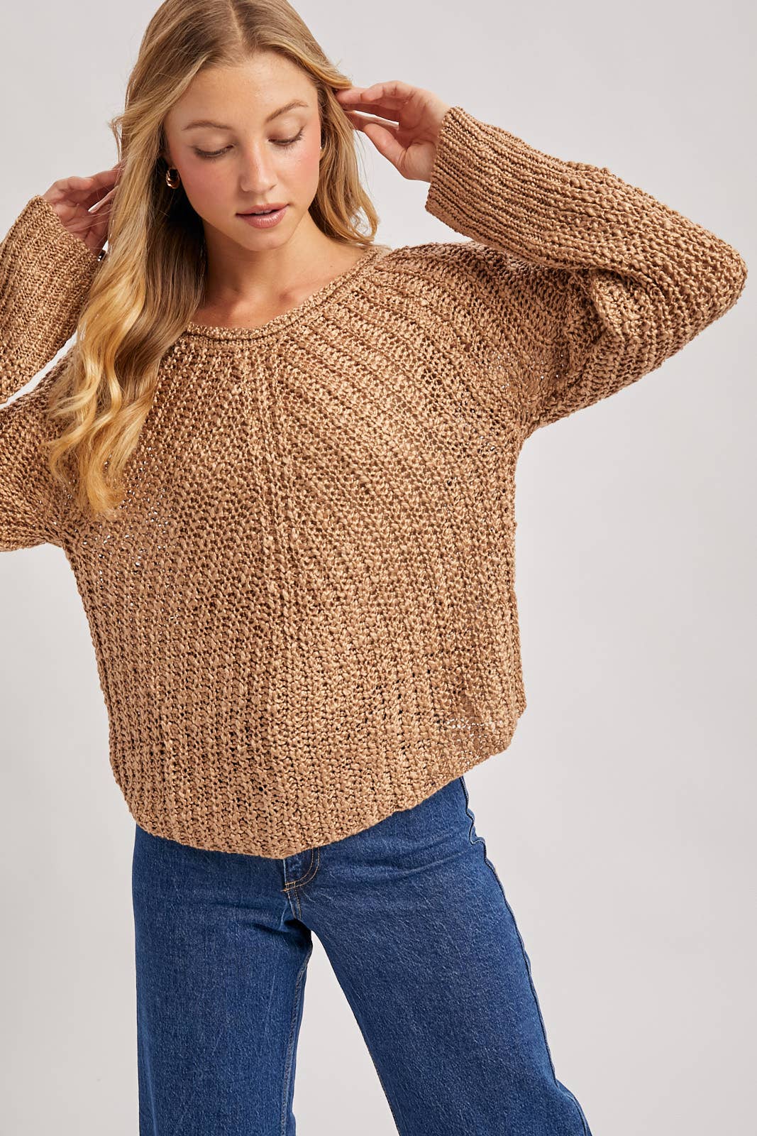 Raglan Cut Open Knit Sweater Pullover