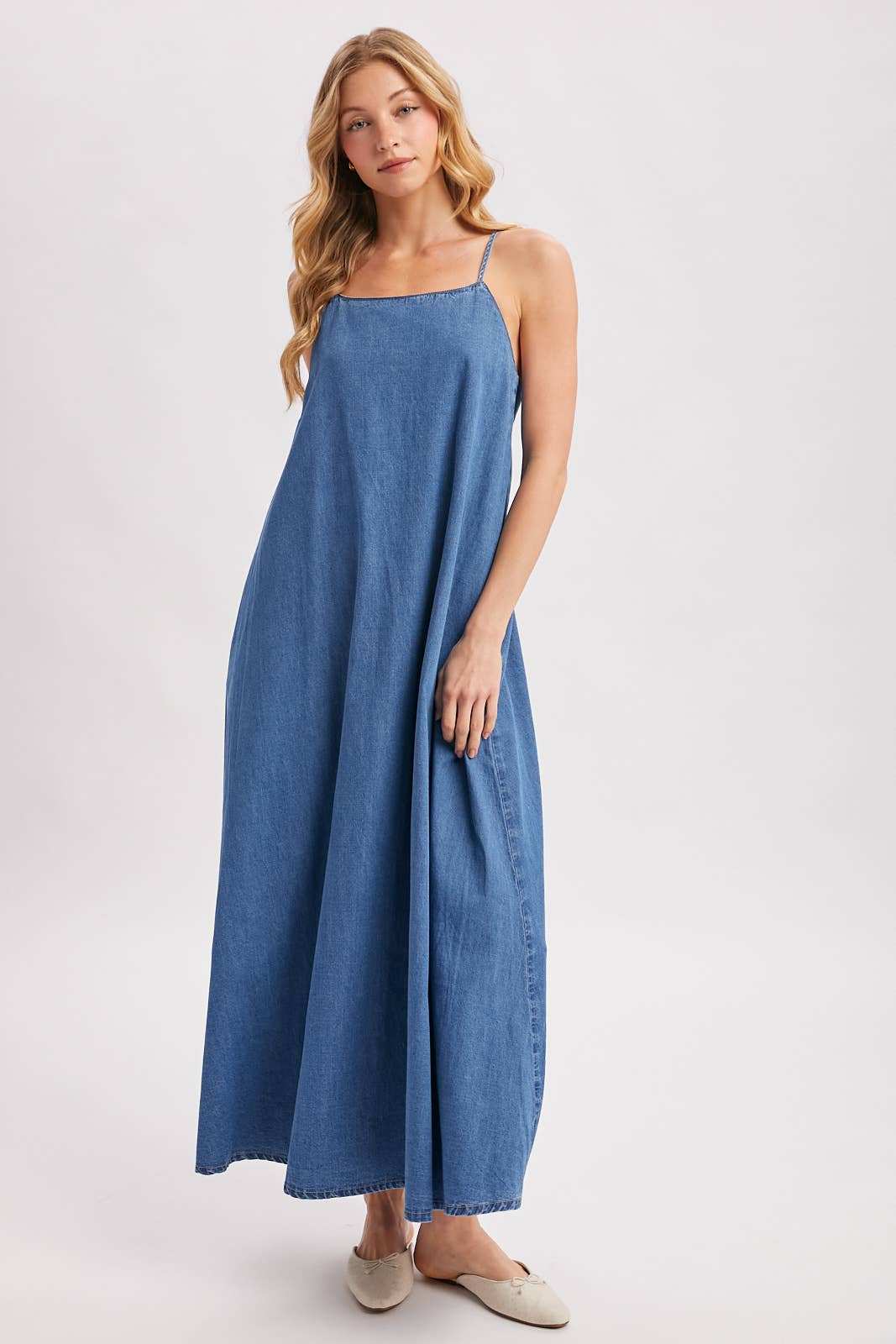 Midi Denim Open Back Dress 