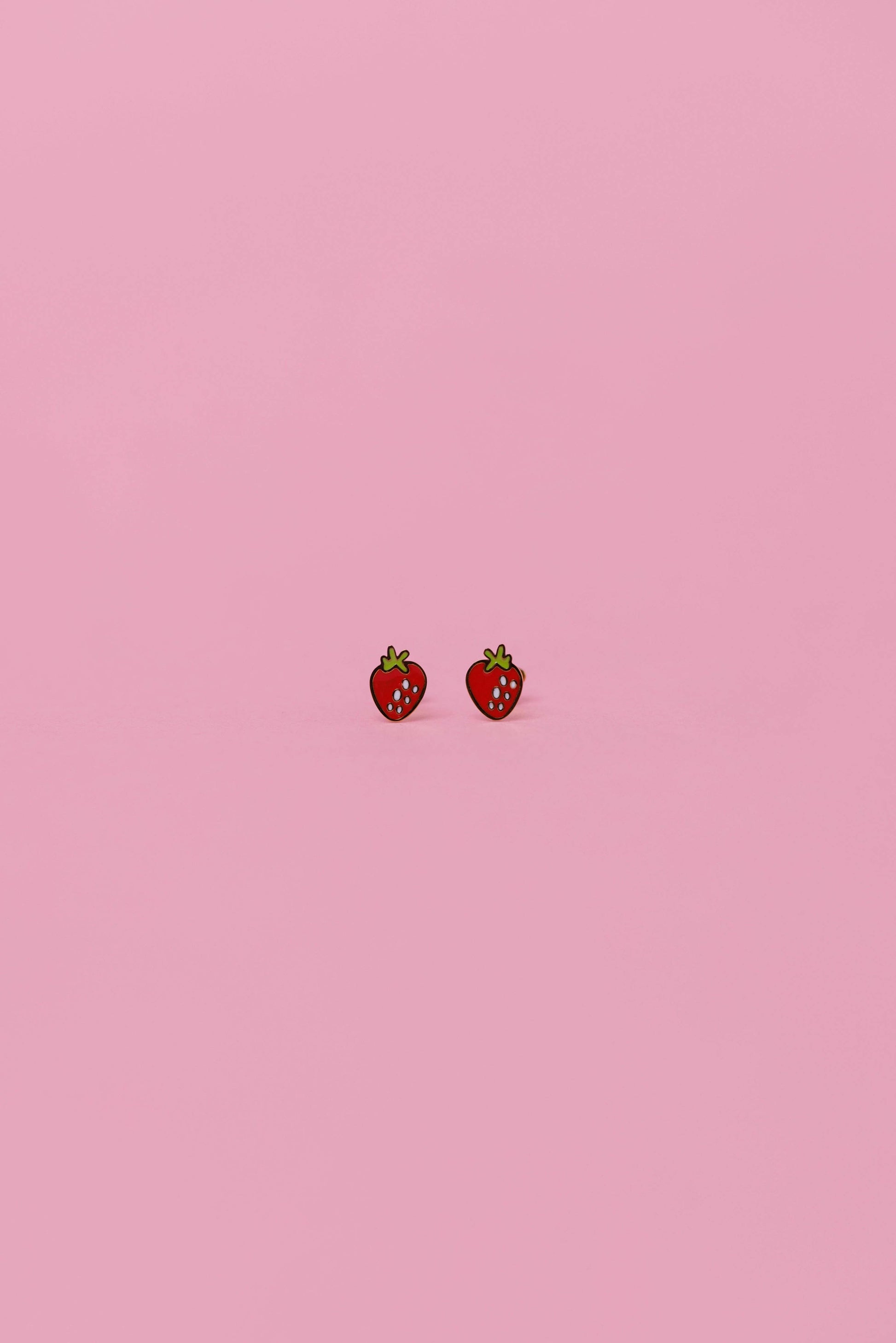 Strawberry Enamel Flat Back Kids Earrings 