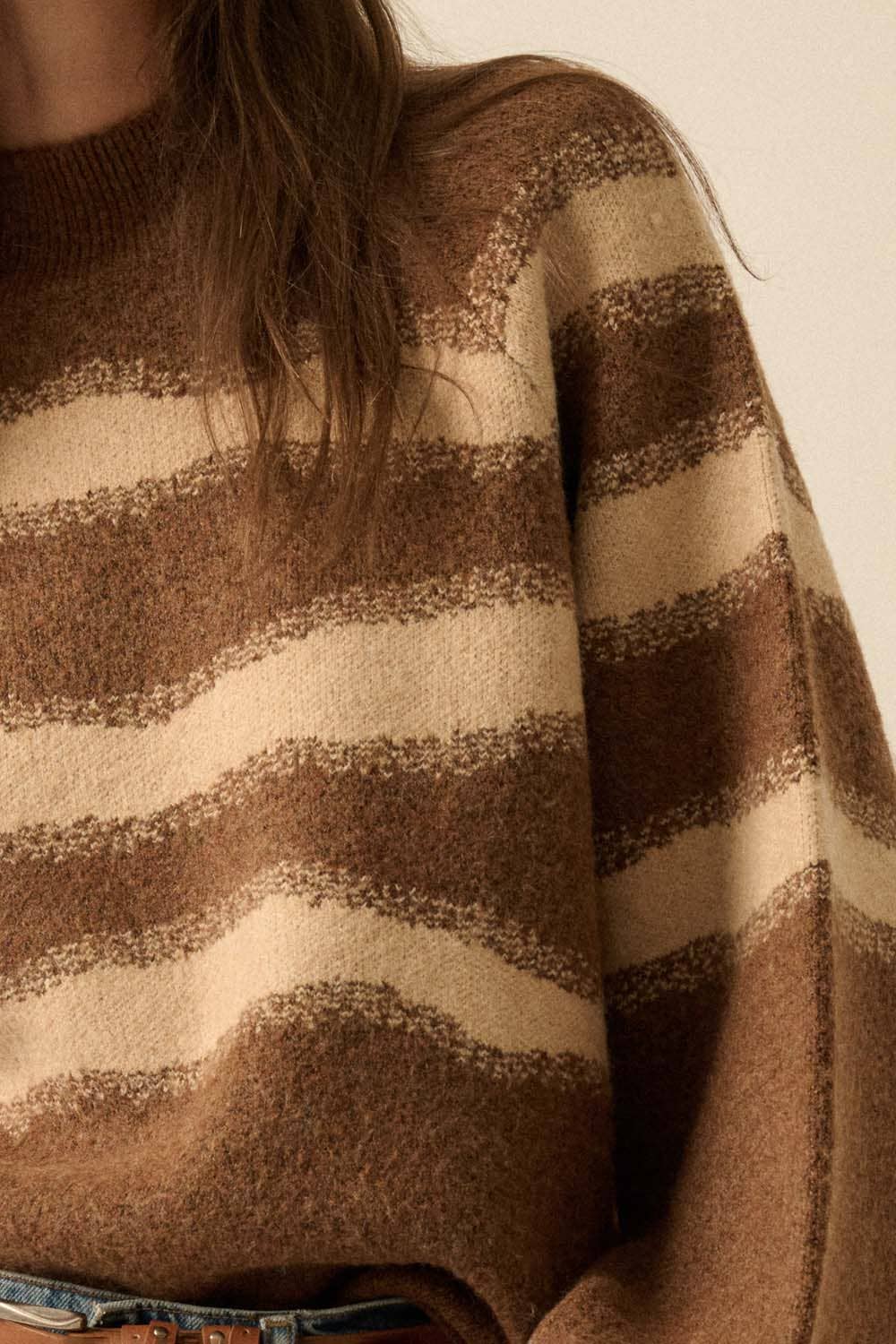 Striped Jacquard-Knit Bubble-Sleeve Sweater