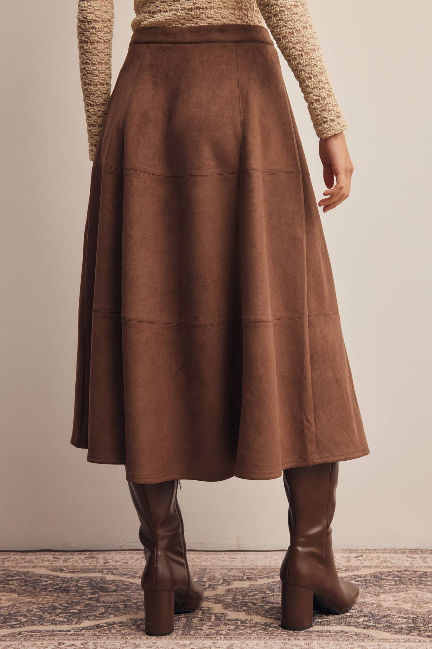 Stretched Suede A-Line Midi Skirt