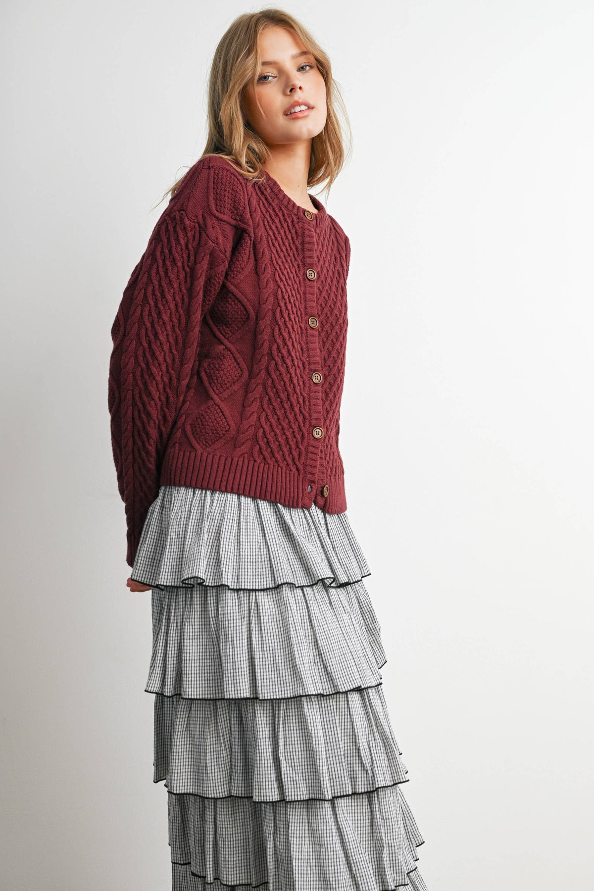 Berry Cable Knit Cardigan