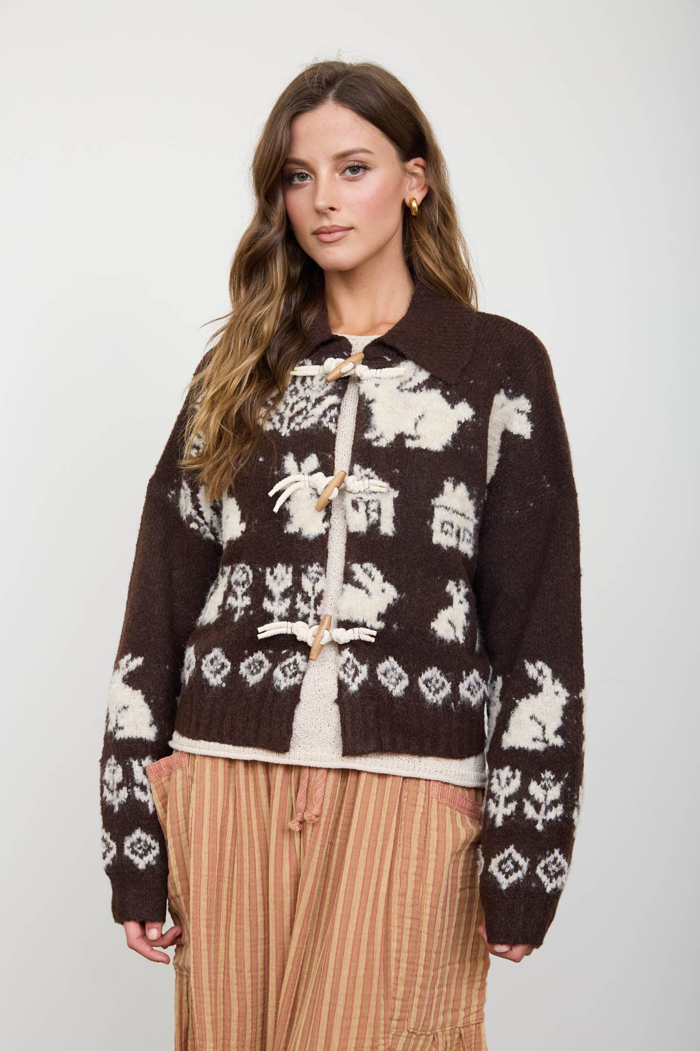 Fall Fuzzy Knit Cardigan with Toggle Closure