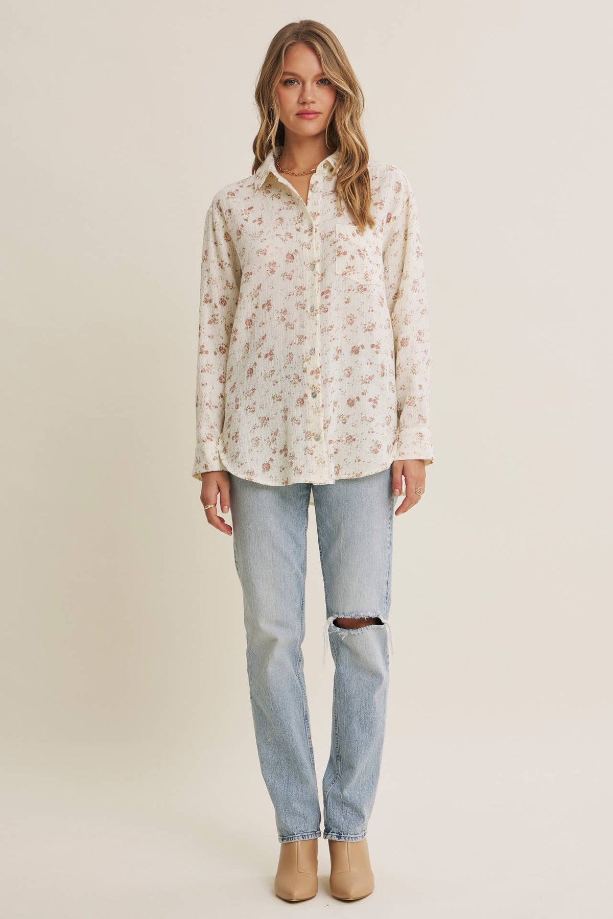 Floral Cotton Gauze Relaxed Fit Shirt