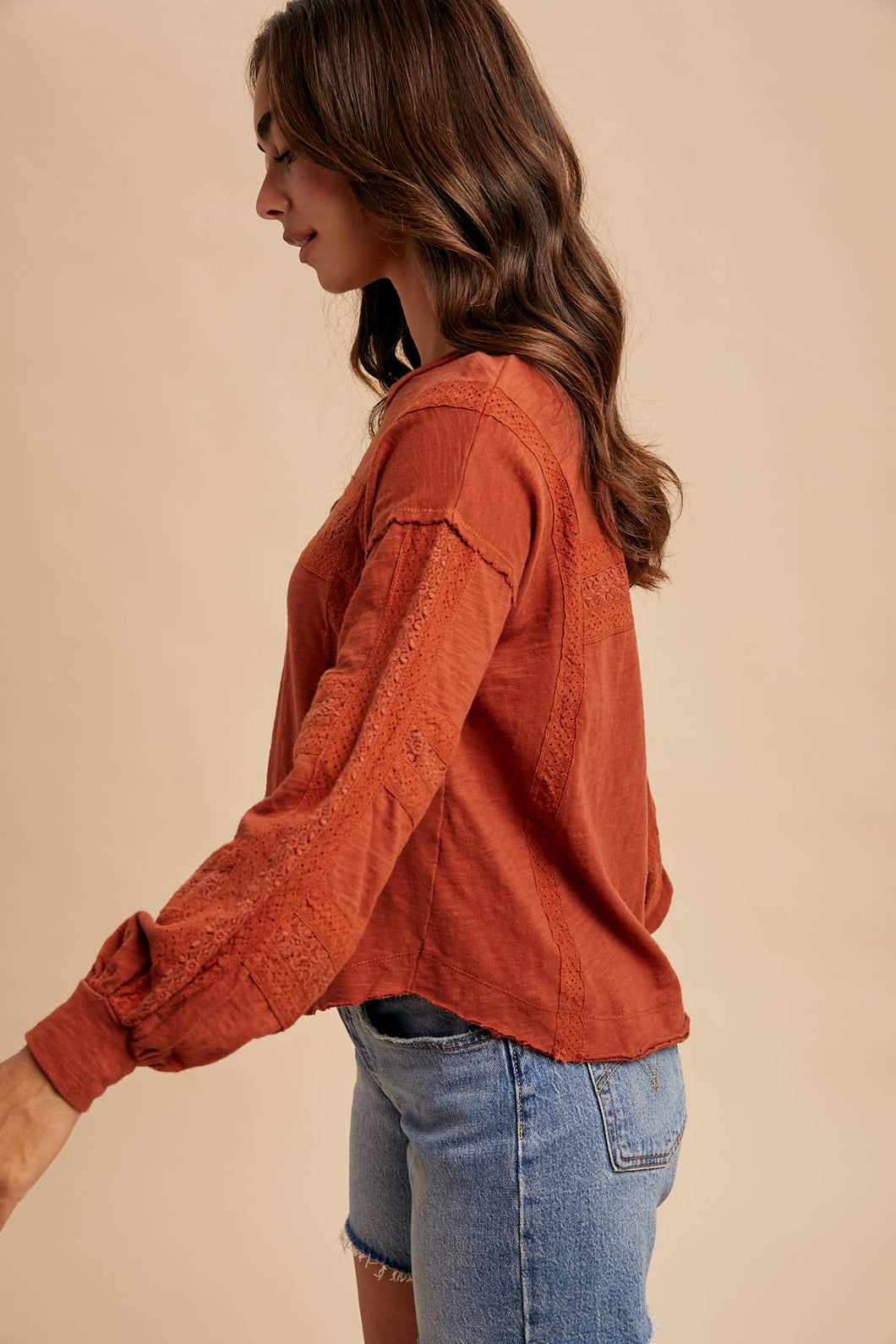 Lace Inset Long Sleeve Top