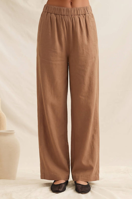 Mocha Wide Leg Baggy Fit Linen Pants