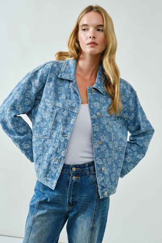 Denim Jacket with Floral Detail