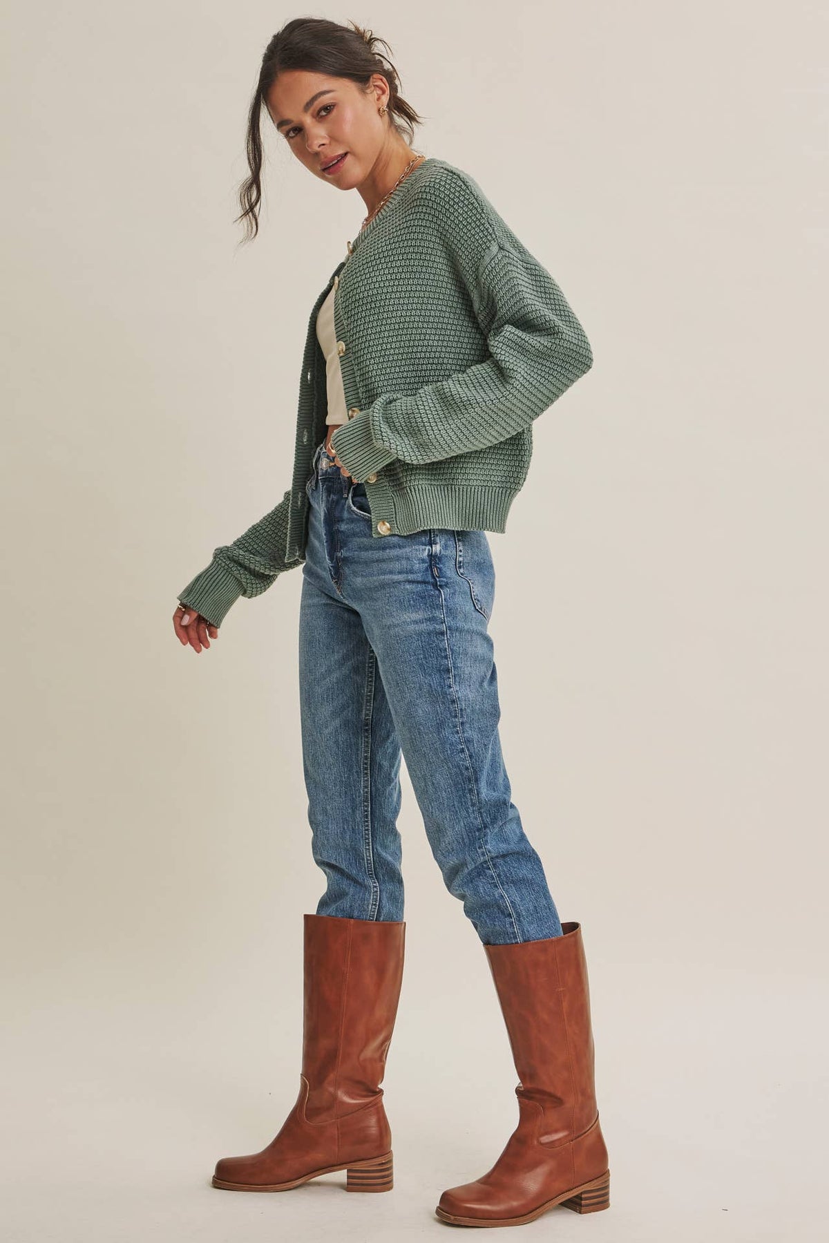 Sage Green Waffle Cardigan