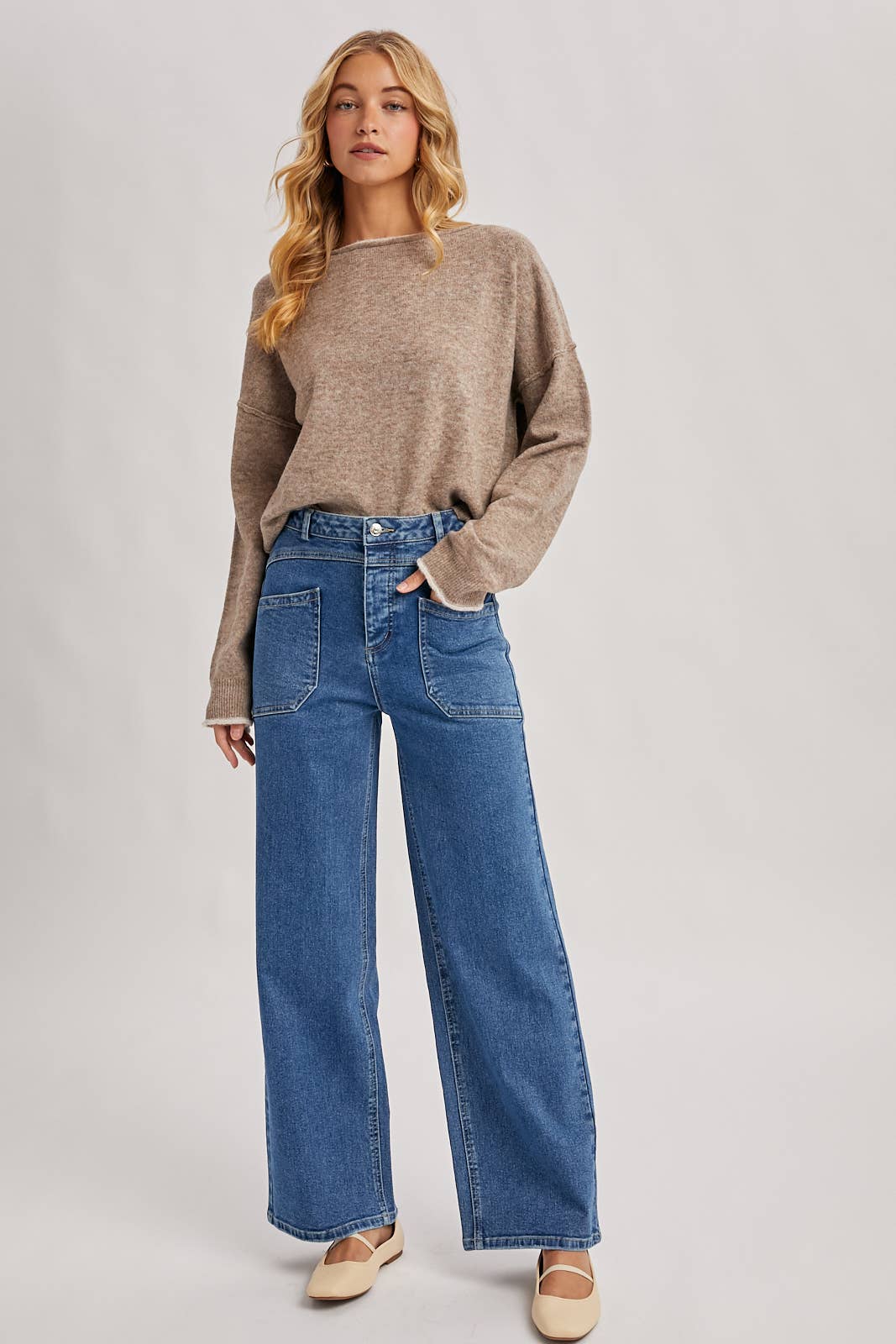 Boat Neck Heathered Knit Pullover Sweater