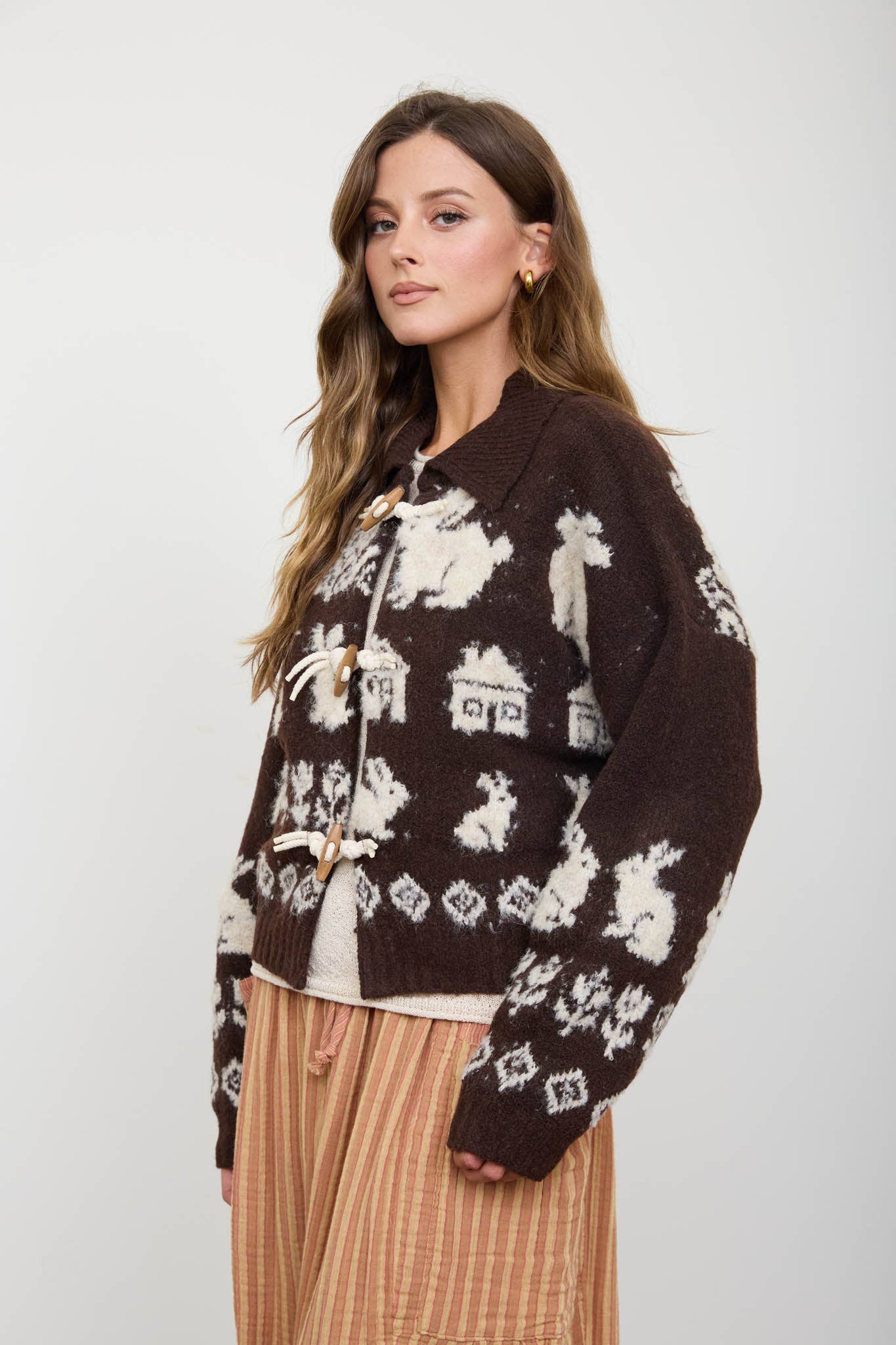 Fall Fuzzy Knit Cardigan with Toggle Closure